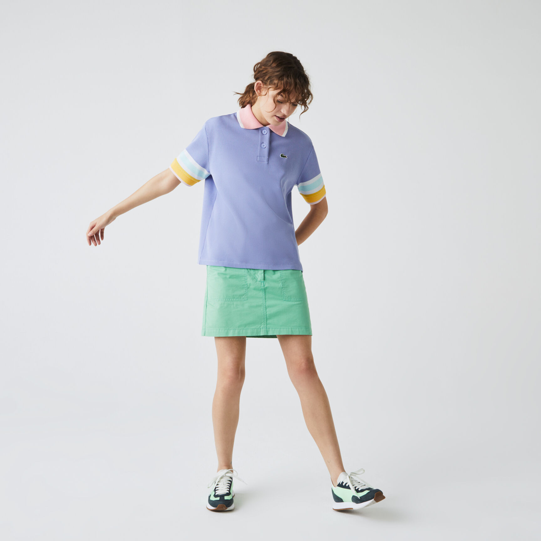 Women’s Lacoste Striped Sleeve Textured Cotton Polo Shirt