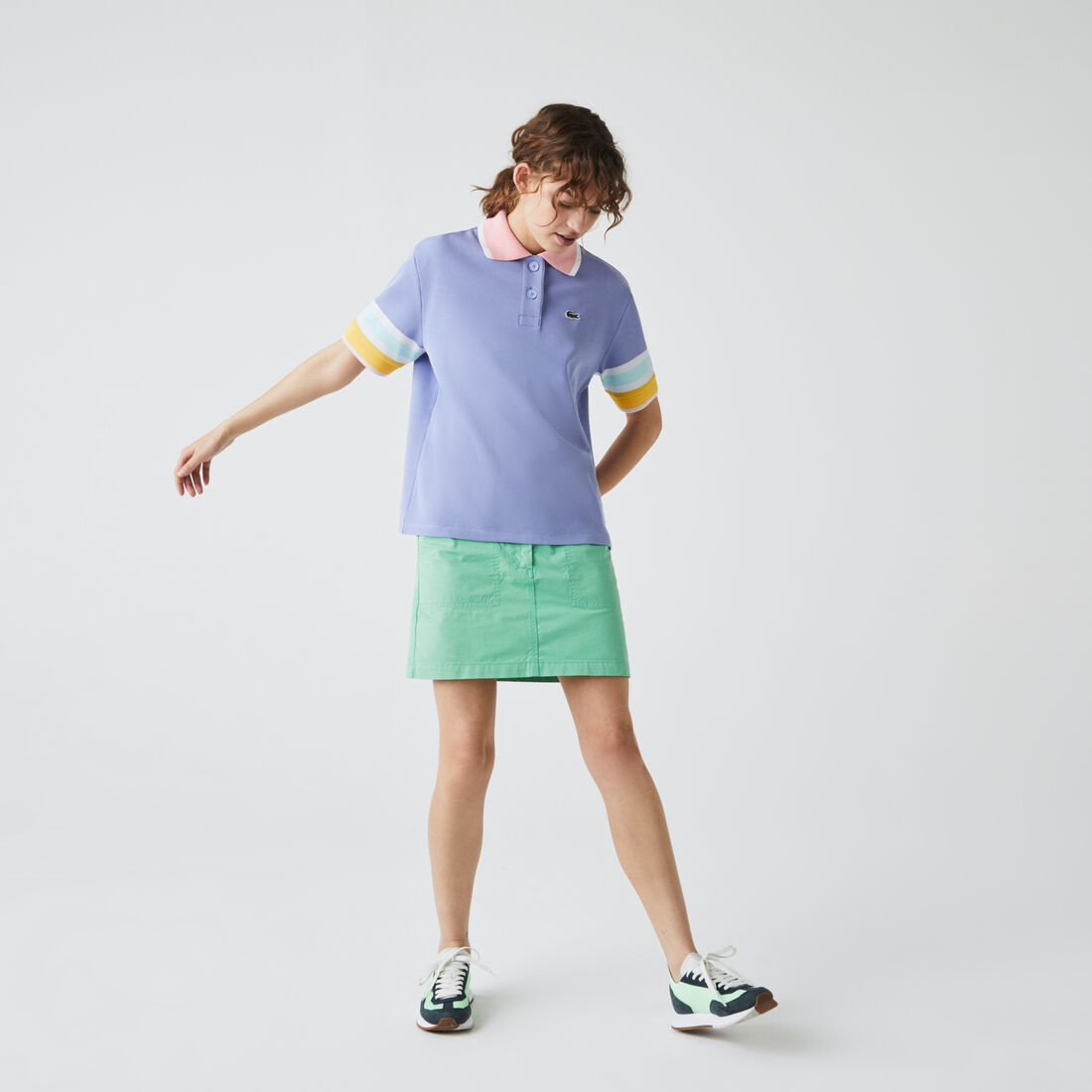 Women’s Lacoste Striped Sleeve Textured Cotton Polo Shirt Women’s Lacoste Striped Sleeve Textured Cotton Polo Shirt