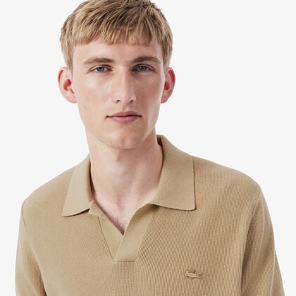 lacoste cotton blend open polo collar sweater