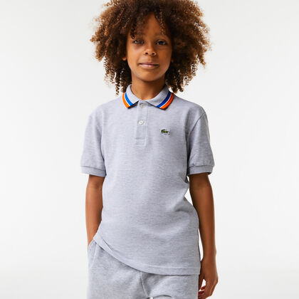 Boys' Lacoste Tricolour Collar Cotton Petit Piqué Polo