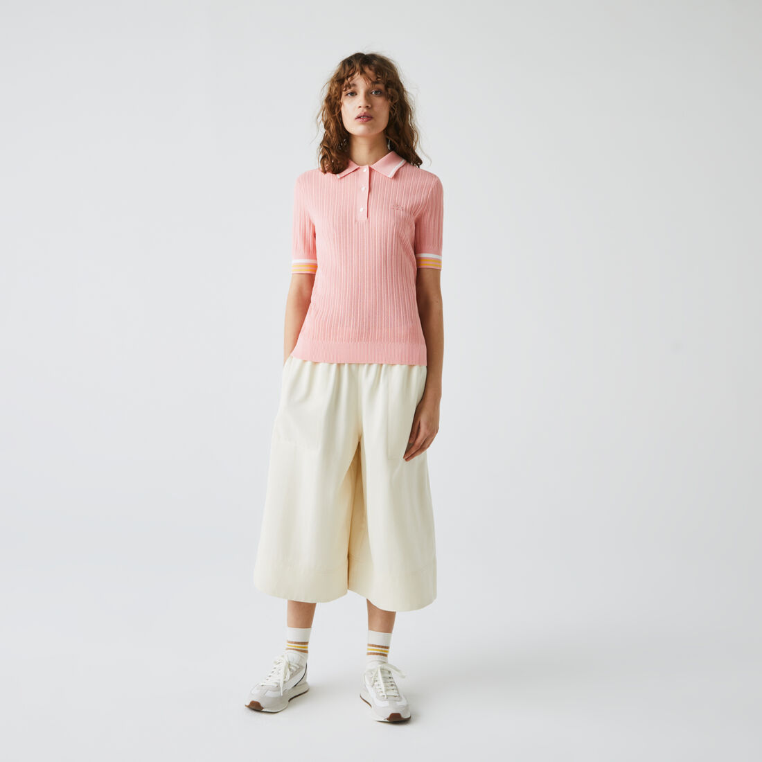 Women’s Lacoste Slim Fit Striped Sleeve Knit Polo Shirt Women’s Lacoste Slim Fit Striped Sleeve Knit Polo Shirt