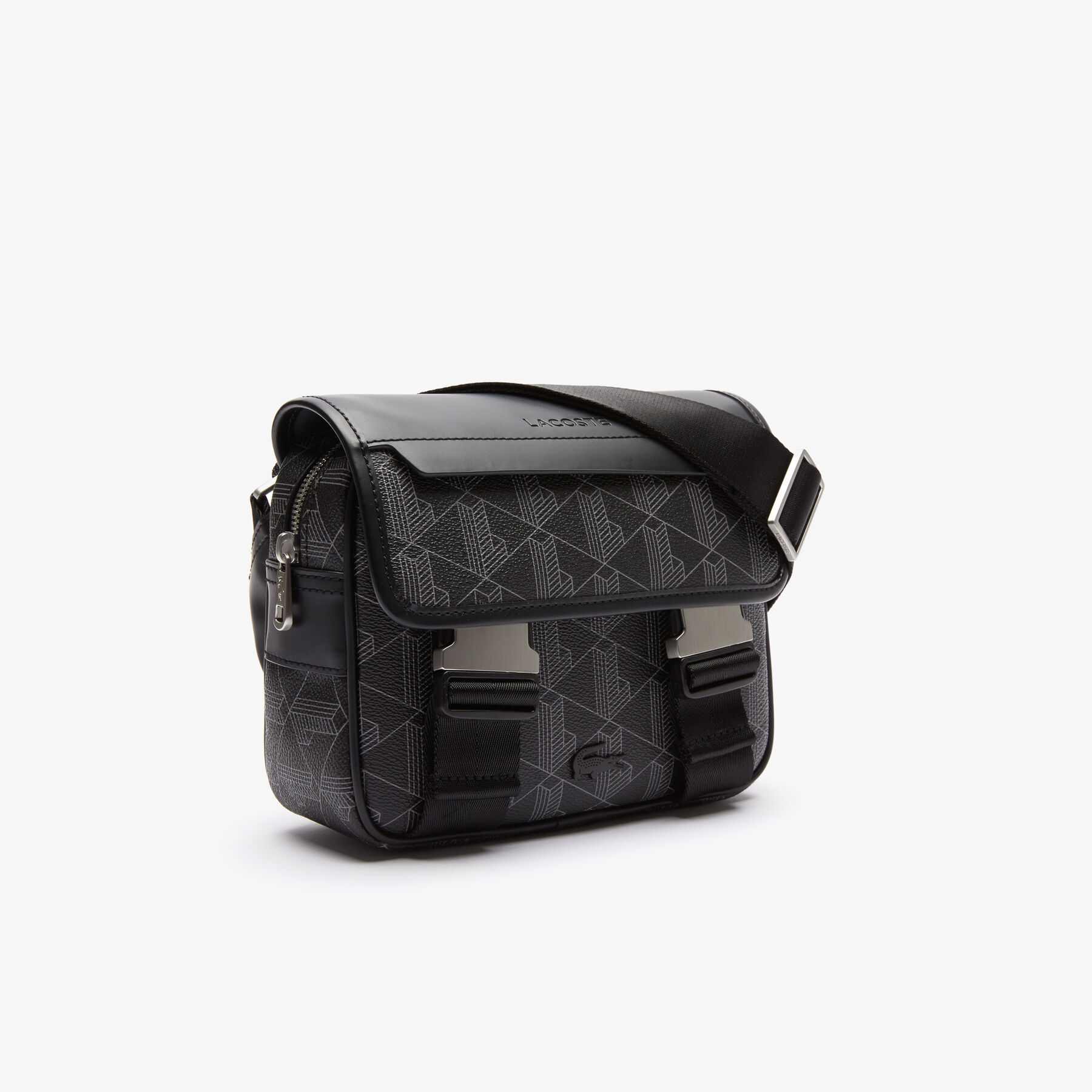 Men's The Blend Clipped Monogram Canvas Messenger Bag lacoste men s the blend clipped monogram canvas messenger bag