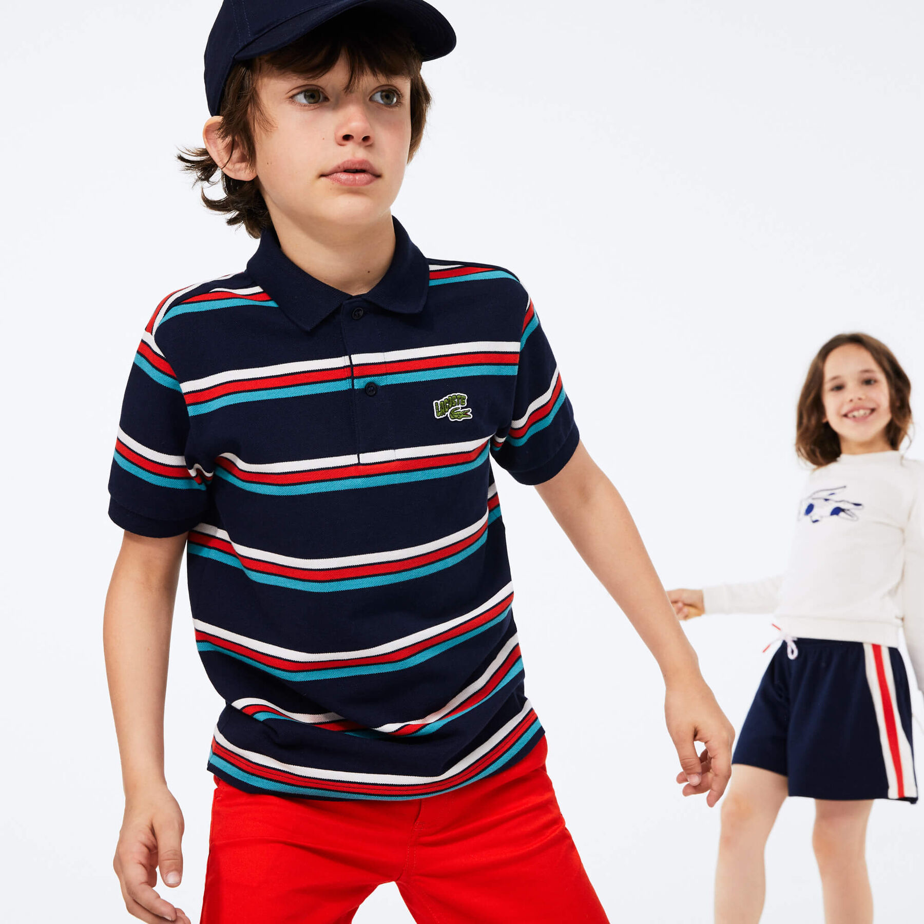 Boys' Lacoste Badge Striped Cotton Piqué Polo Shirt boys lacoste badge striped cotton piqu polo shirt
