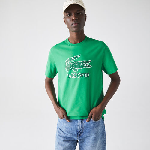 Men’s Crew Neck Crackled Logo Print Cotton T-shirt