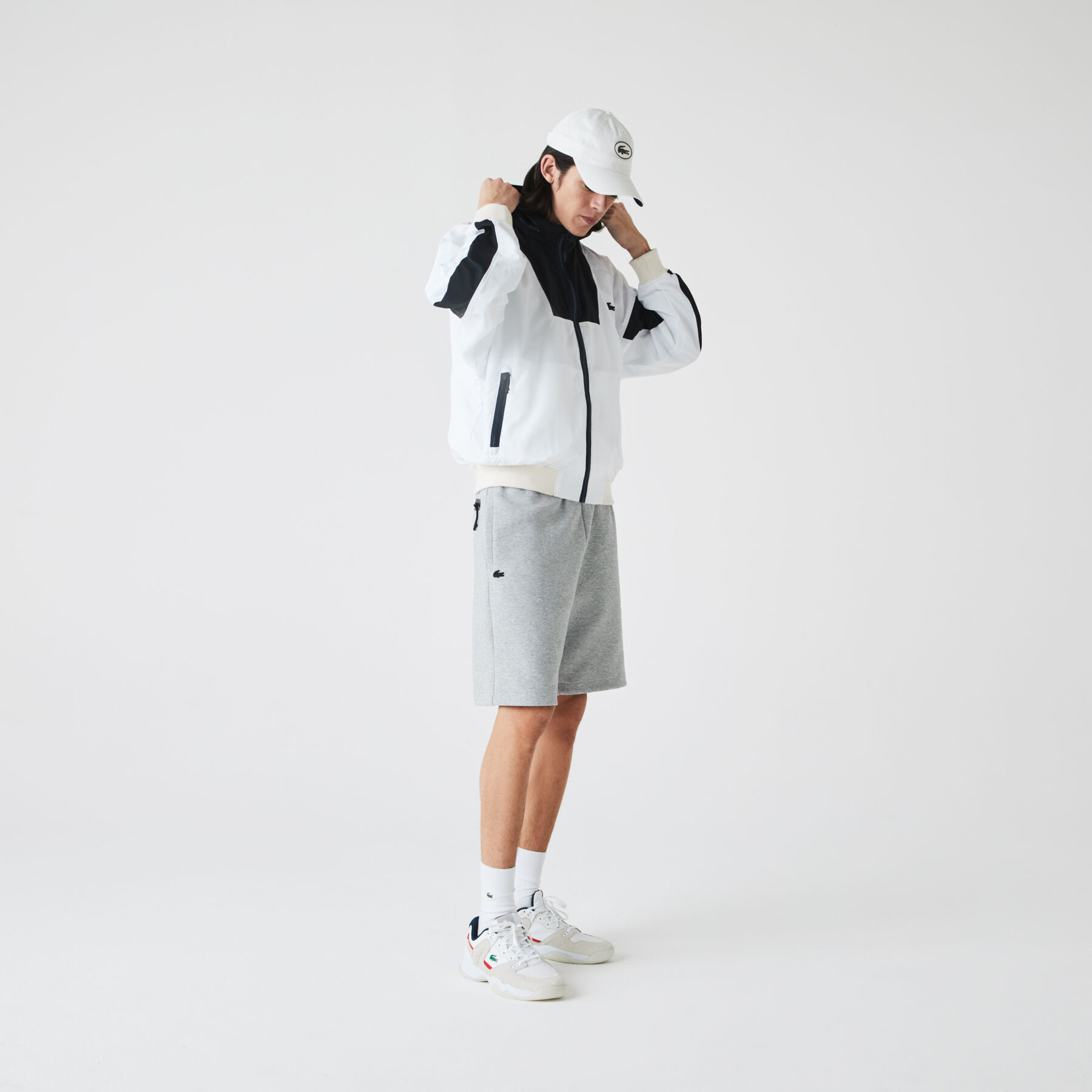 lacoste men s bimaterial cotton blend shorts
