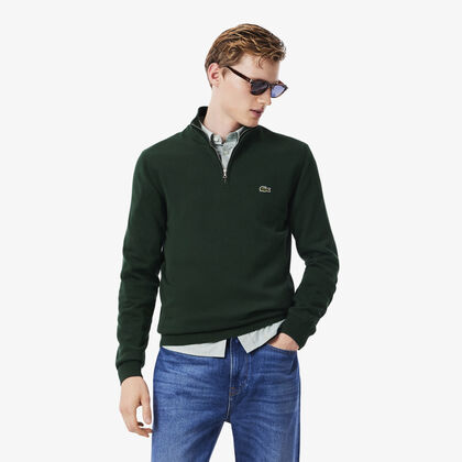 Zipped High Neck Cotton Sweater