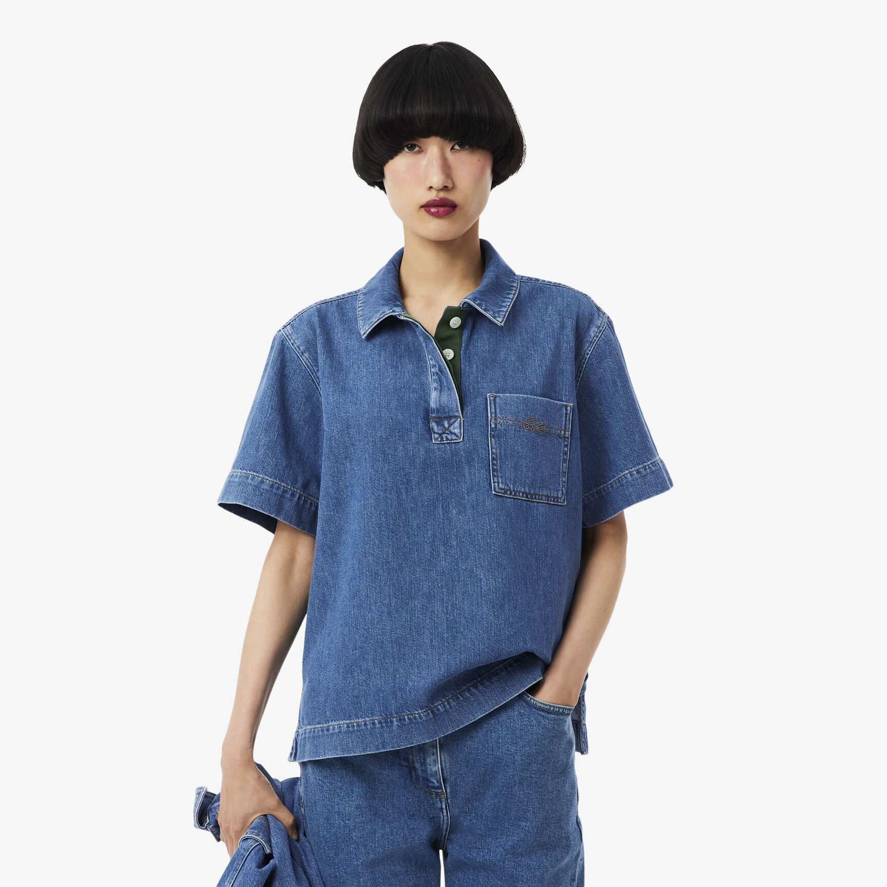 Oversized Lightweight Denim Polo Shirt Oversized Lightweight Denim Polo Shirt