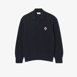 lacoste badge accent pearl rib polo collar sweater