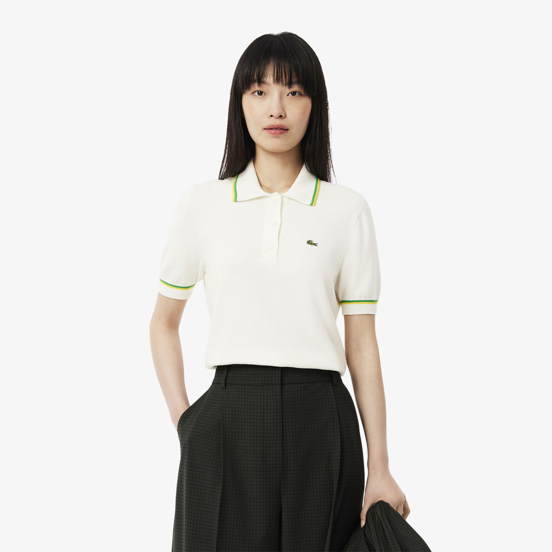 lacoste cropped 3d seamless stretch cotton polo shirt