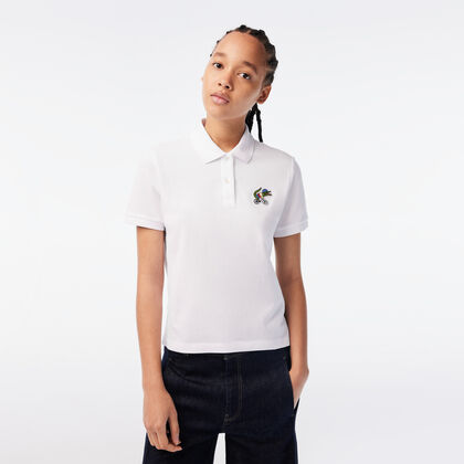 تيشيرت بولو بطبعة تمساح للنساء مجموعة Lacoste X Netflix