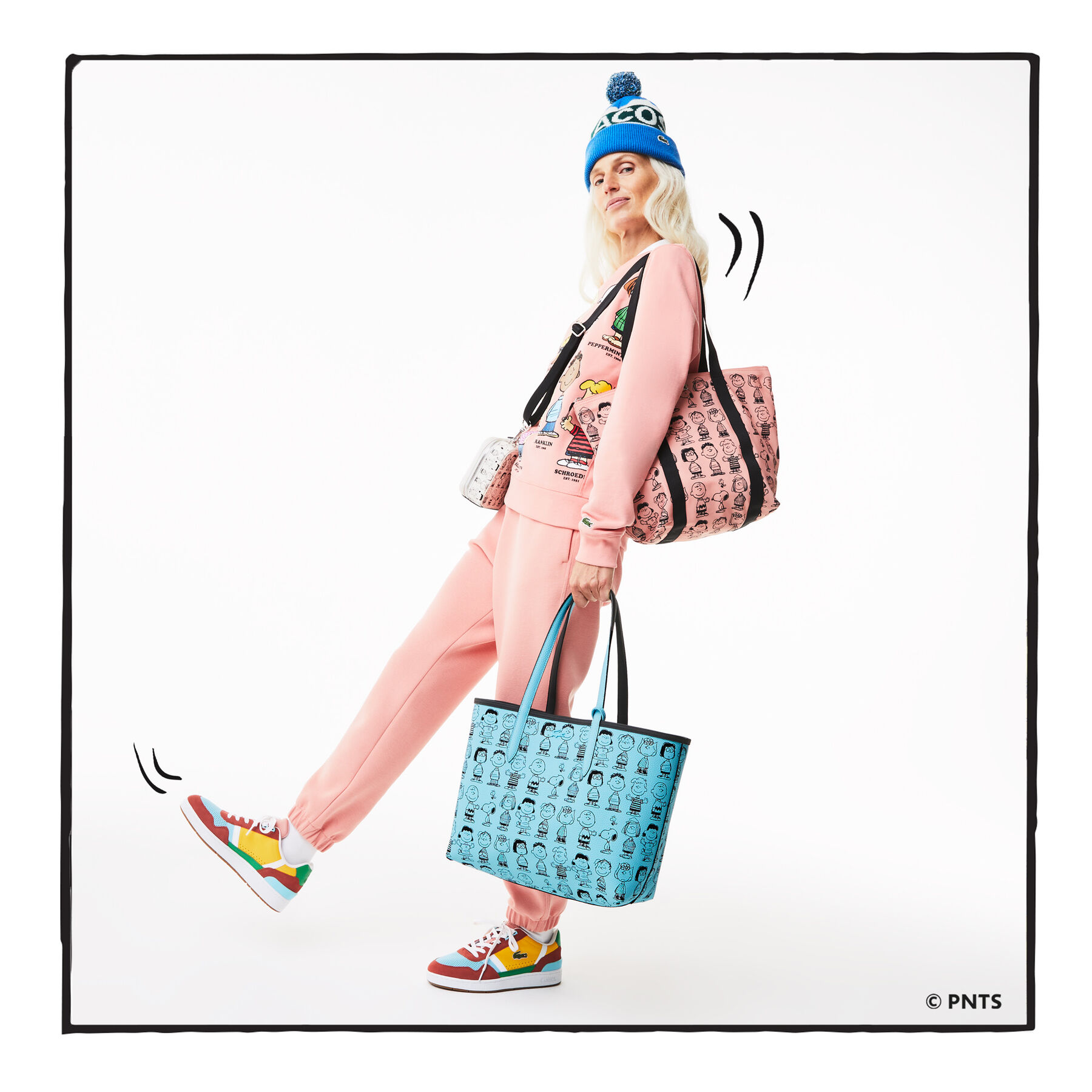 women s lacoste x peanuts zippered print pouch large shopper bag