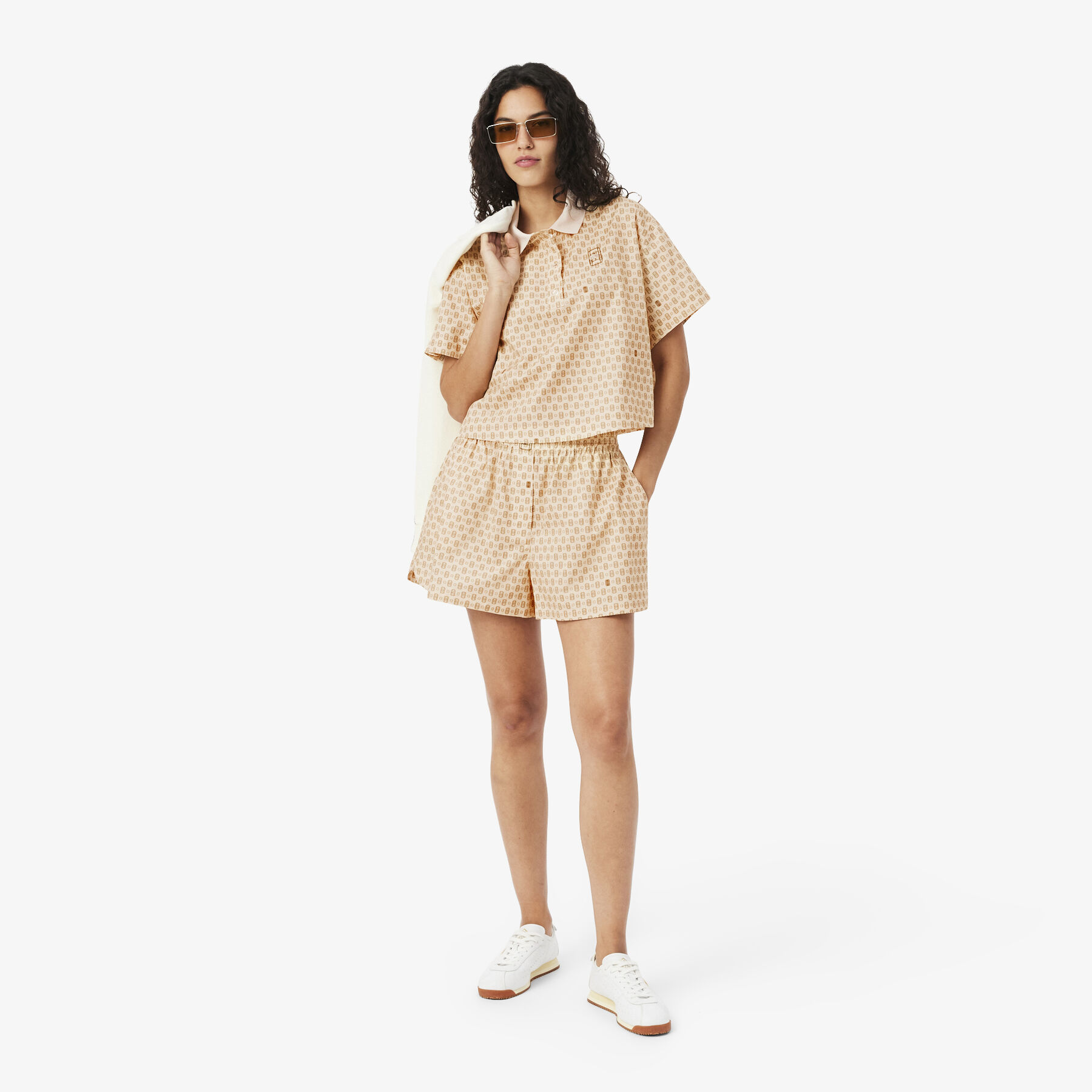 lacoste oversized tennis print polo