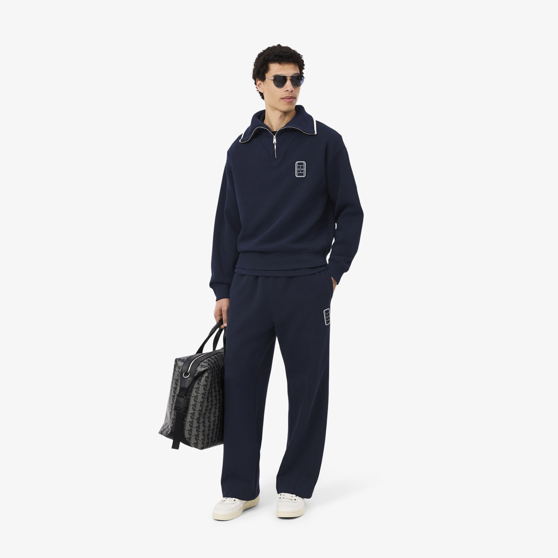 lacoste loose fit high zipped neck badge accent sweatshirt