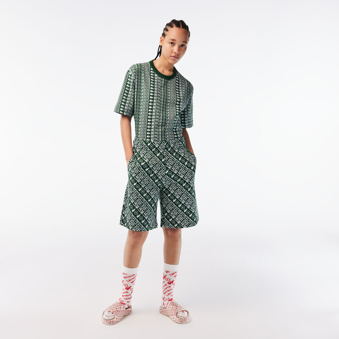 شورت قطن عضوي بطبعة للنساء مجموعة Lacoste x Netflix