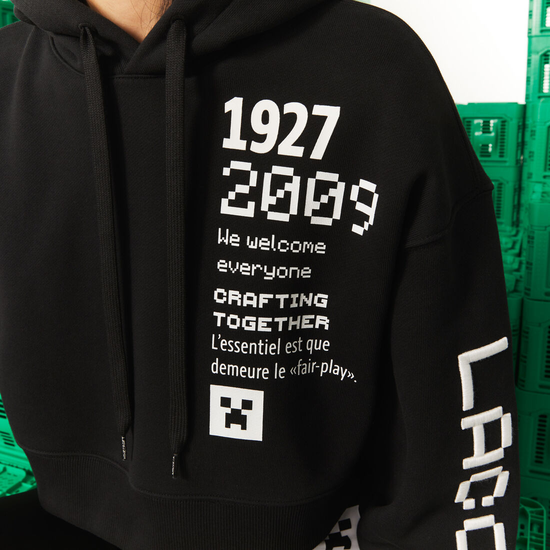 Women's Lacoste L!VE Collab Minecraft Oversized Fleece Hoodie Women's Lacoste L!VE Collab Minecraft Oversized Fleece Hoodie