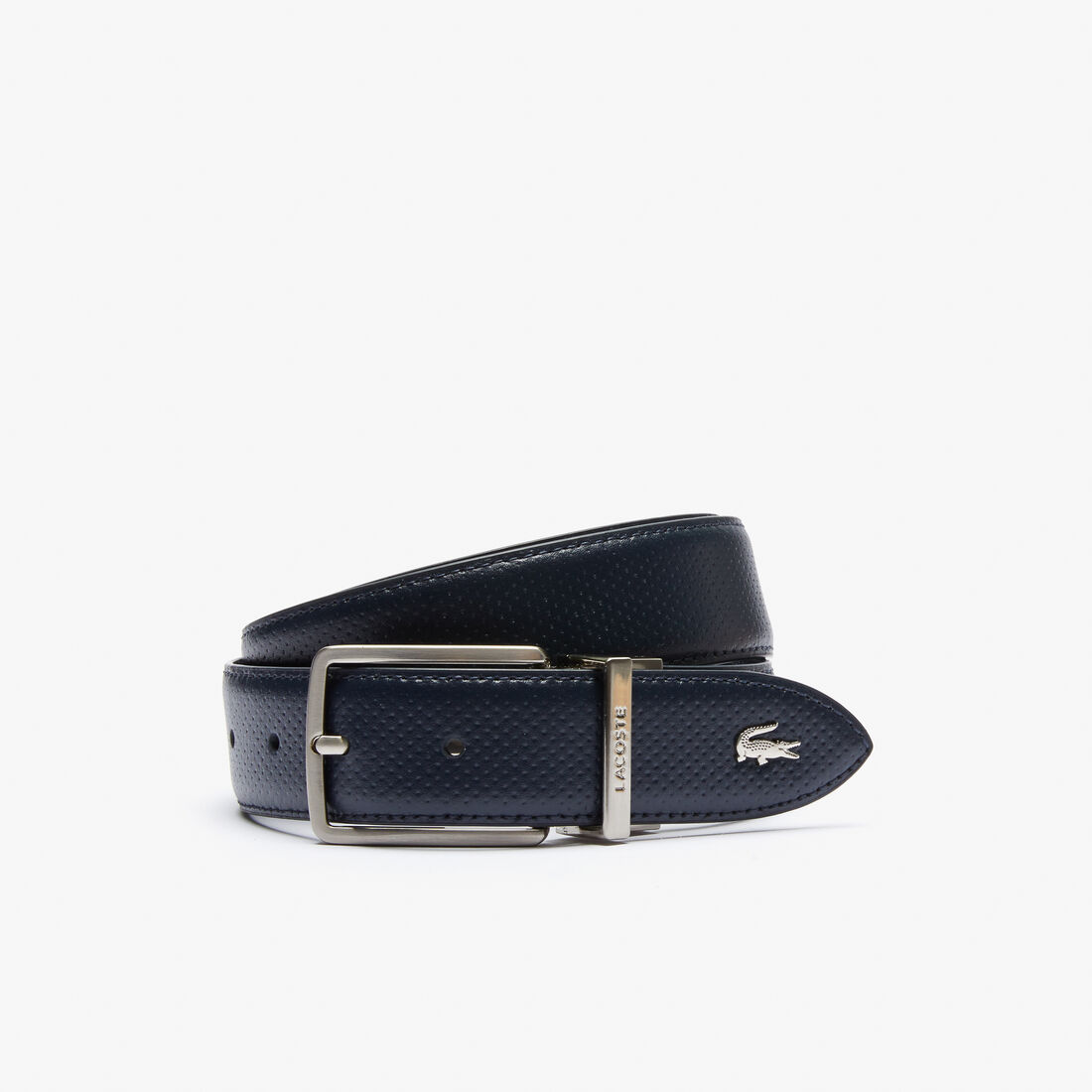 Men's Lacoste Engraved Buckle Reversible Piqué Leather Belt