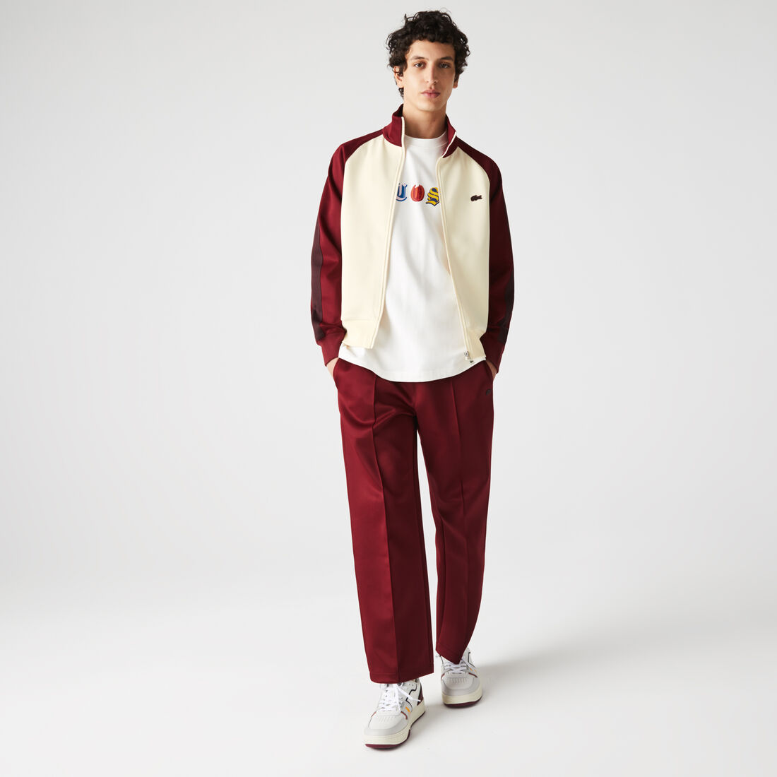 Men's Colorblock Zippered High Neck Cotton Blend Sweatshirt