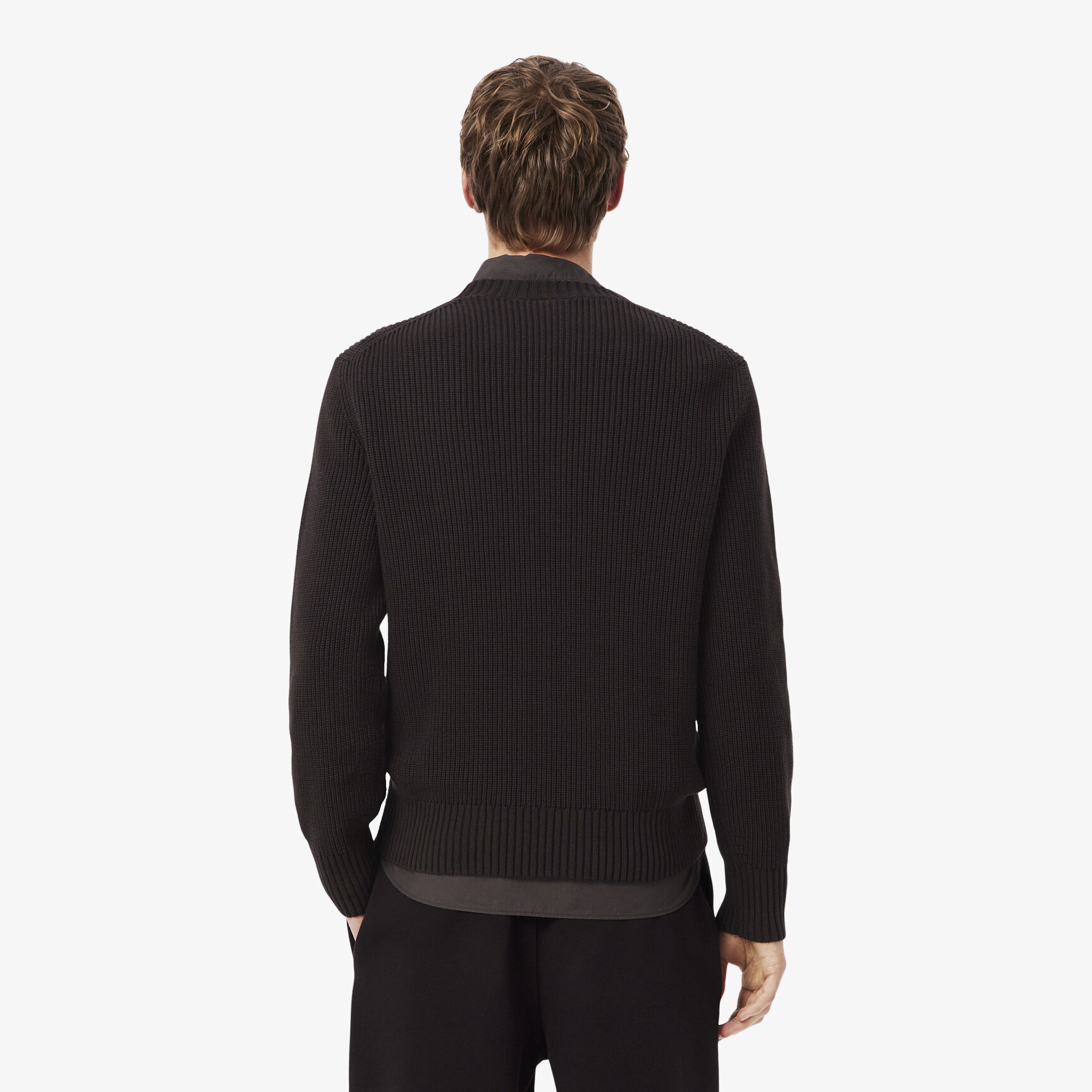 Pearl Rib Knit Badge Accent Sweater