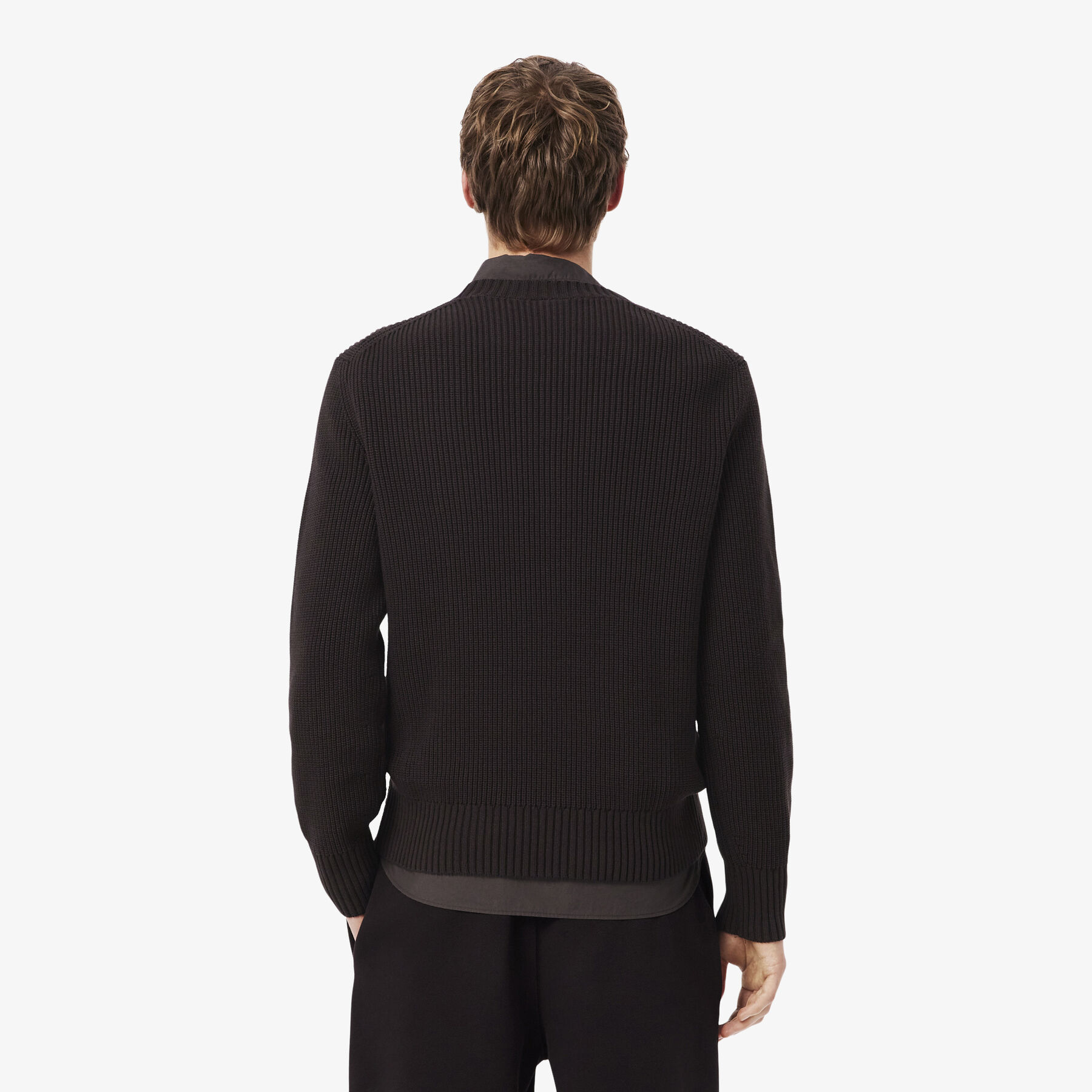 lacoste pearl rib knit badge accent sweater