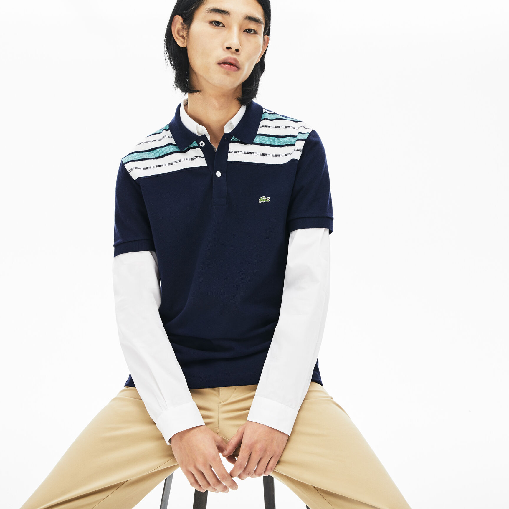 Men's Lacoste Striped Pane Polo Shirt Men's Lacoste Striped Pane Polo Shirt