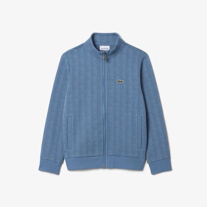 lacoste zipped monogram fleece hoodie