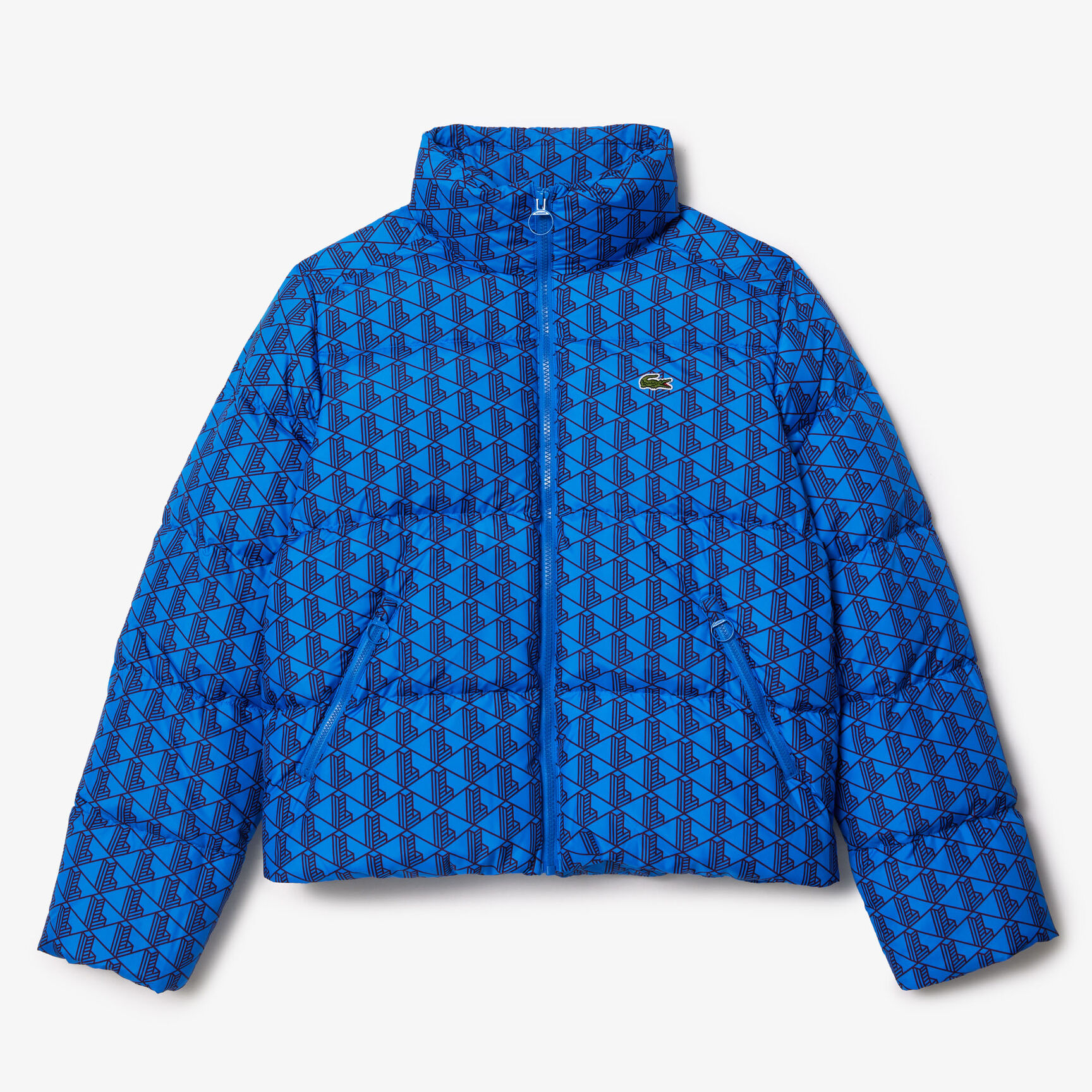 Hooded Monogram Print Puffer Jacket with Puffed Croc at Back Hooded Monogram Print Puffer Jacket with Puffed Croc at Back