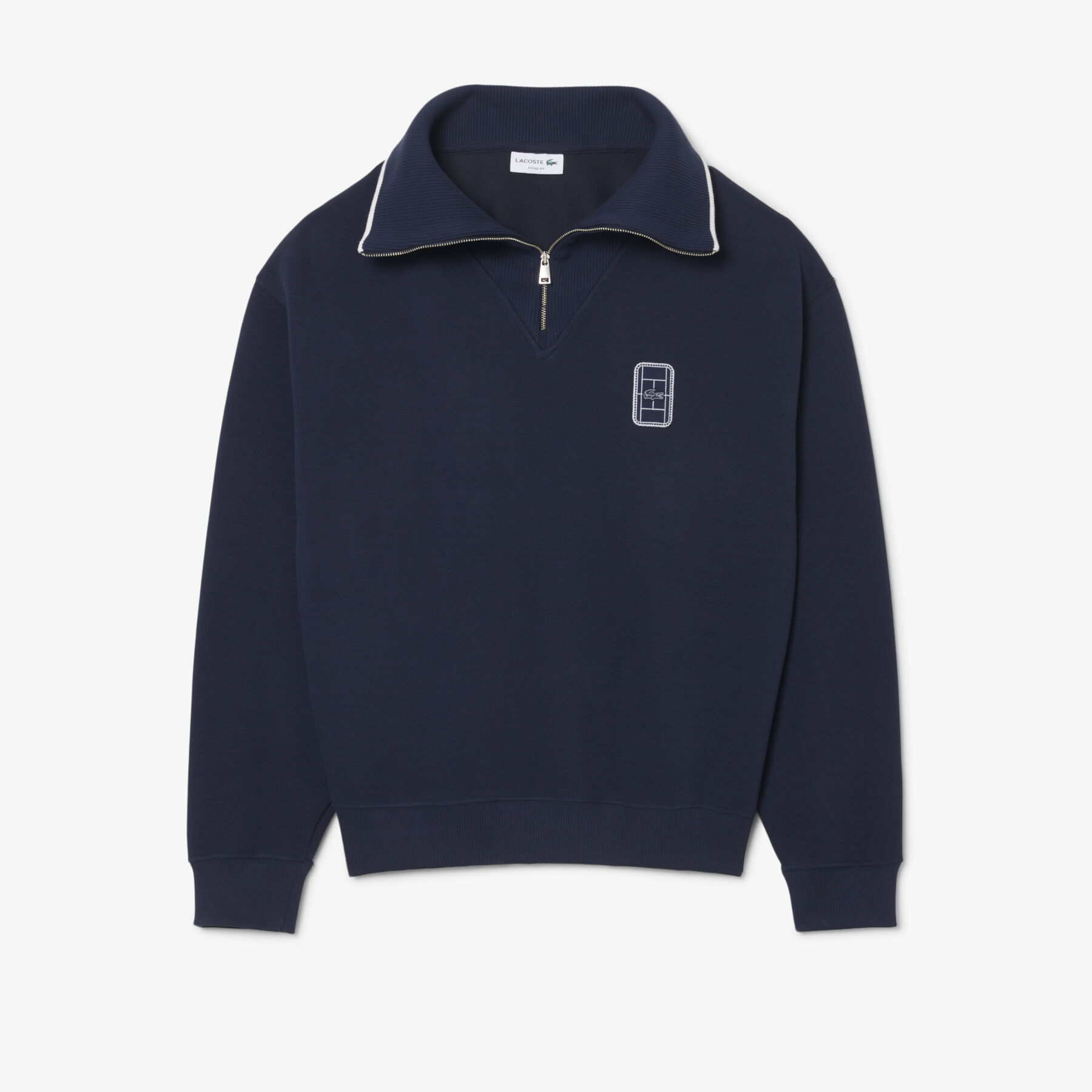 lacoste loose fit high zipped neck badge accent sweatshirt