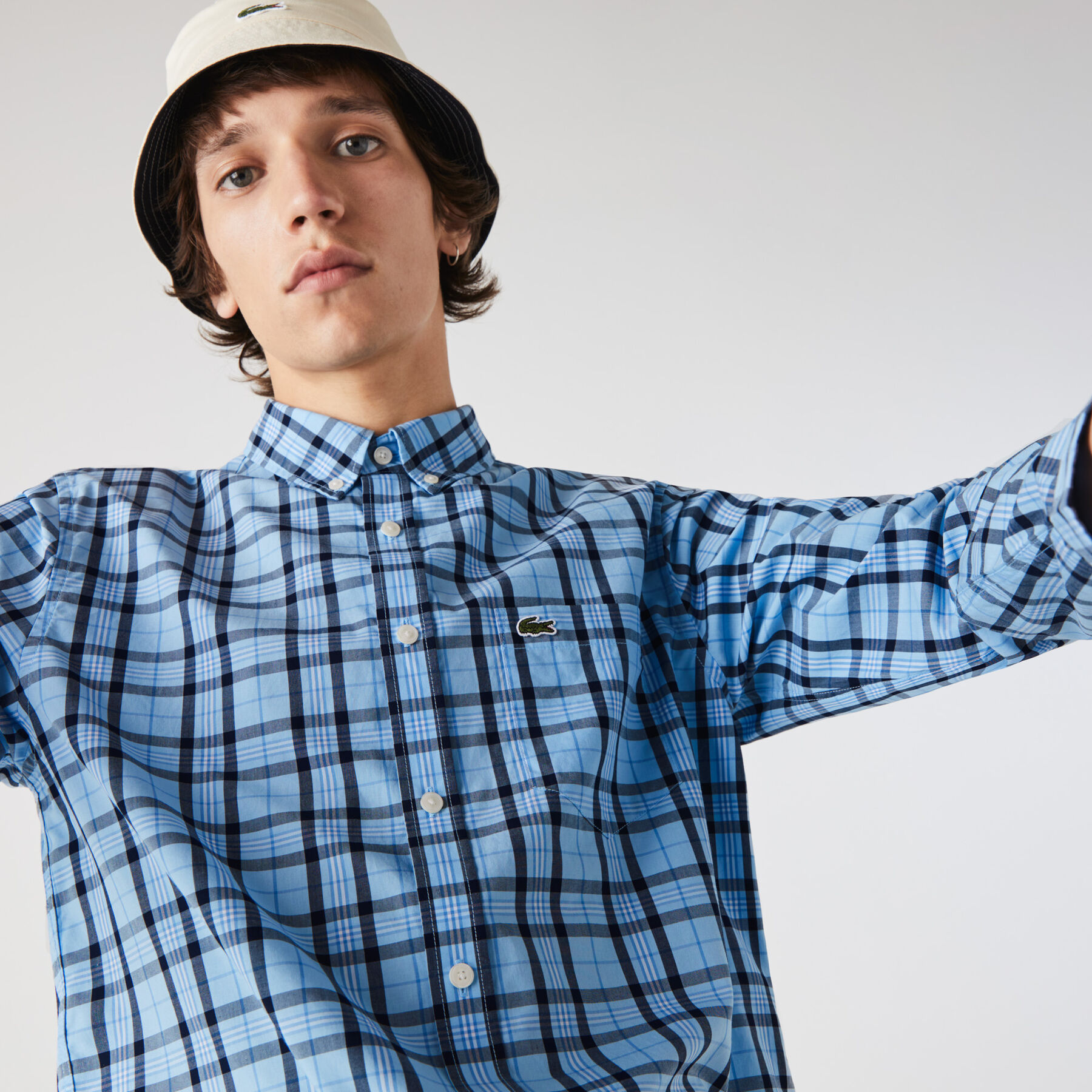 lacoste men s regular fit check cotton poplin shirt