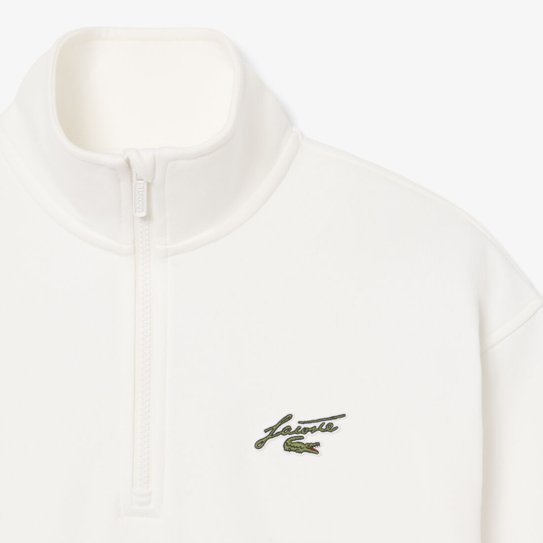 lacoste high neck zipped fleece badge sweatshirt