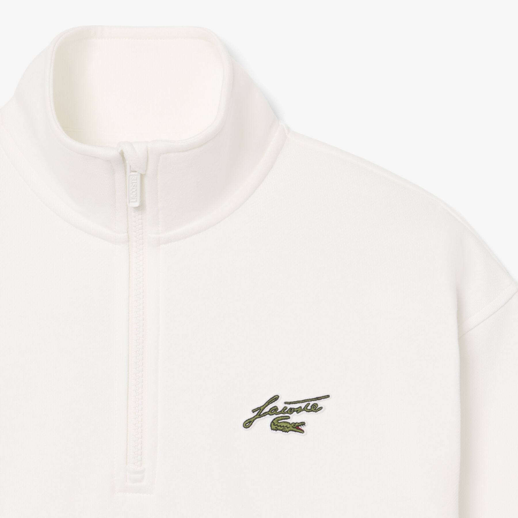 lacoste high neck zipped fleece badge sweatshirt