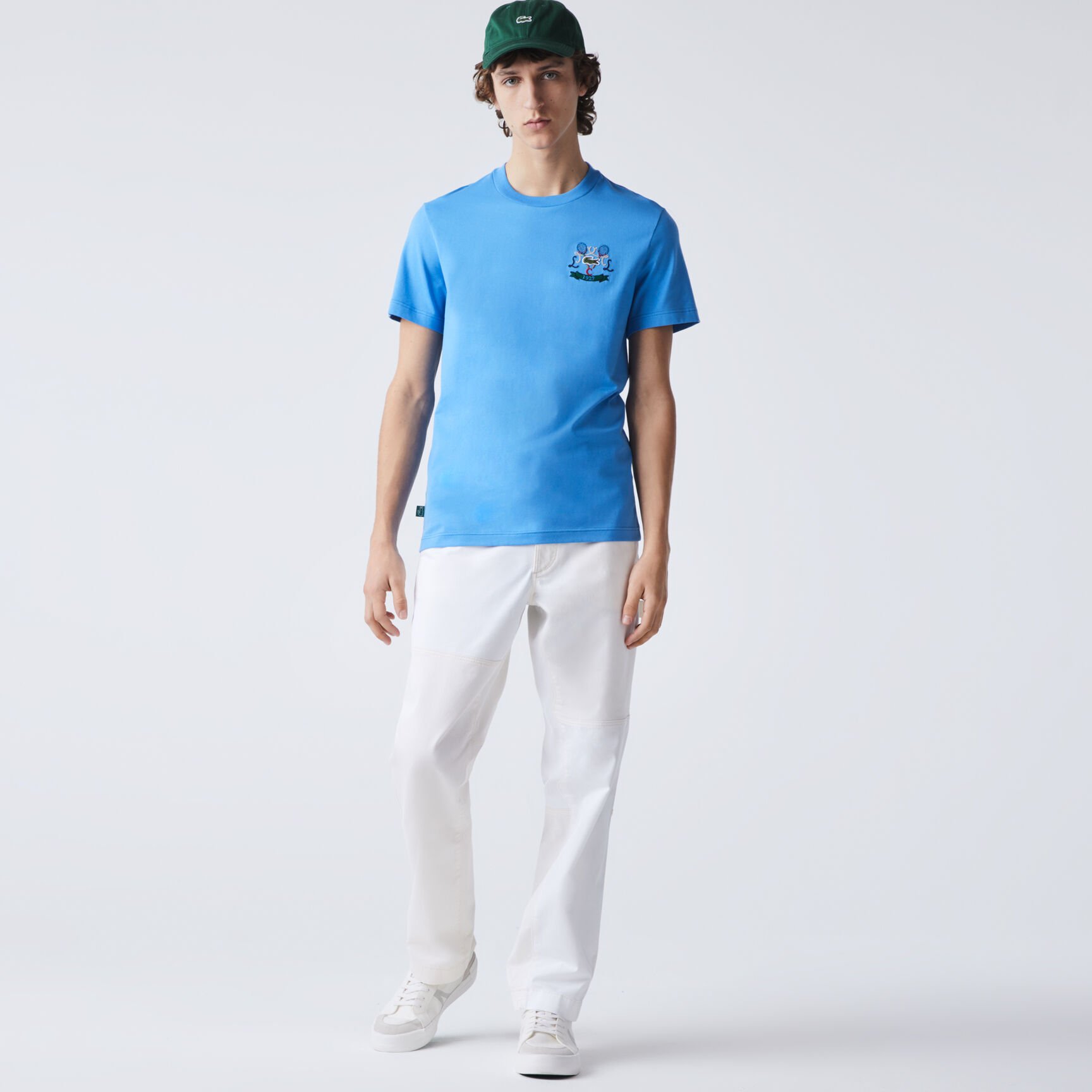 تيشيرت قطن بفتحة رقبة مستديرة وتطريز مضارب تنس للرجال تيشيرت قطن بفتحة رقبة مستديرة وتطريز مضارب تنس للرجال