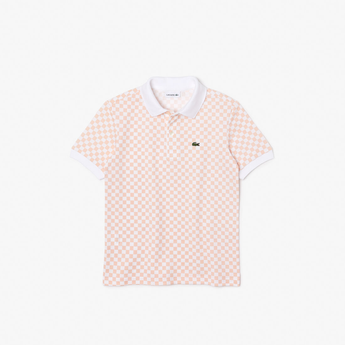 Boys' Lacoste Checkerboard Print Cotton Pique Polo Shirt