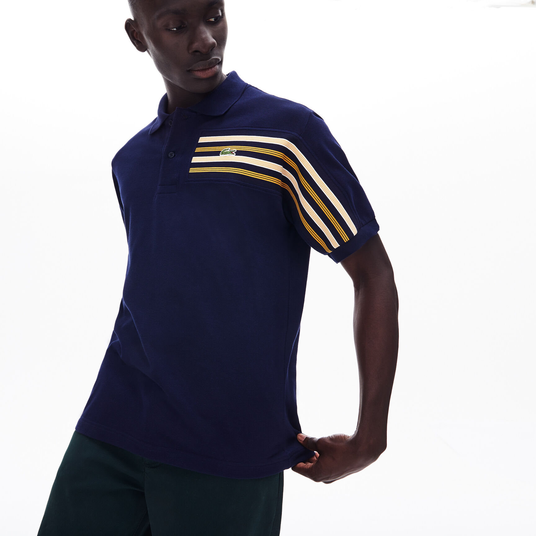 Men's Lacoste L.12.12 Striped Panel Cotton Piqué Polo Shirt Men's Lacoste L.12.12 Striped Panel Cotton Piqué Polo Shirt