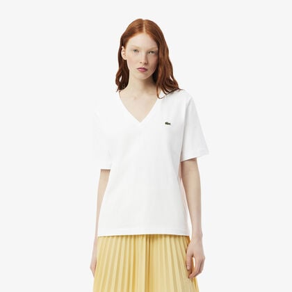 تي شيرت مريح من القطن الناعم برقبة على شكل حرف V