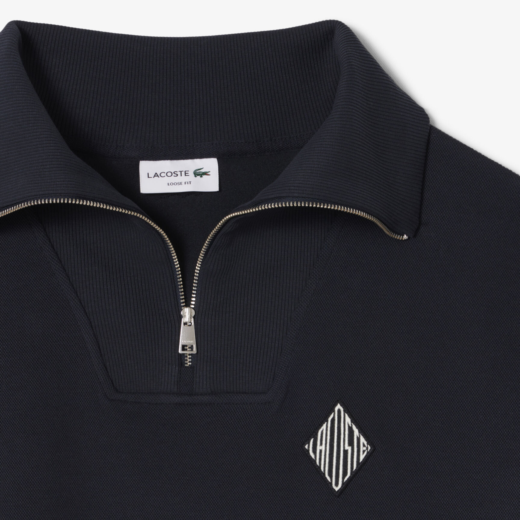 Loose Fit Zipped Neck Pique Sweatshirt Loose Fit Zipped Neck Pique Sweatshirt