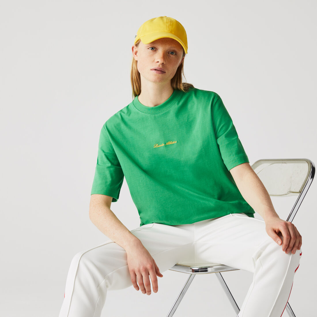 تي شيرت قطني للجنسين قصة فضفاضة وتطريز ذهبي مجموعة Lacoste LIVE تي شيرت قطني للجنسين قصة فضفاضة وتطريز ذهبي مجموعة Lacoste LIVE