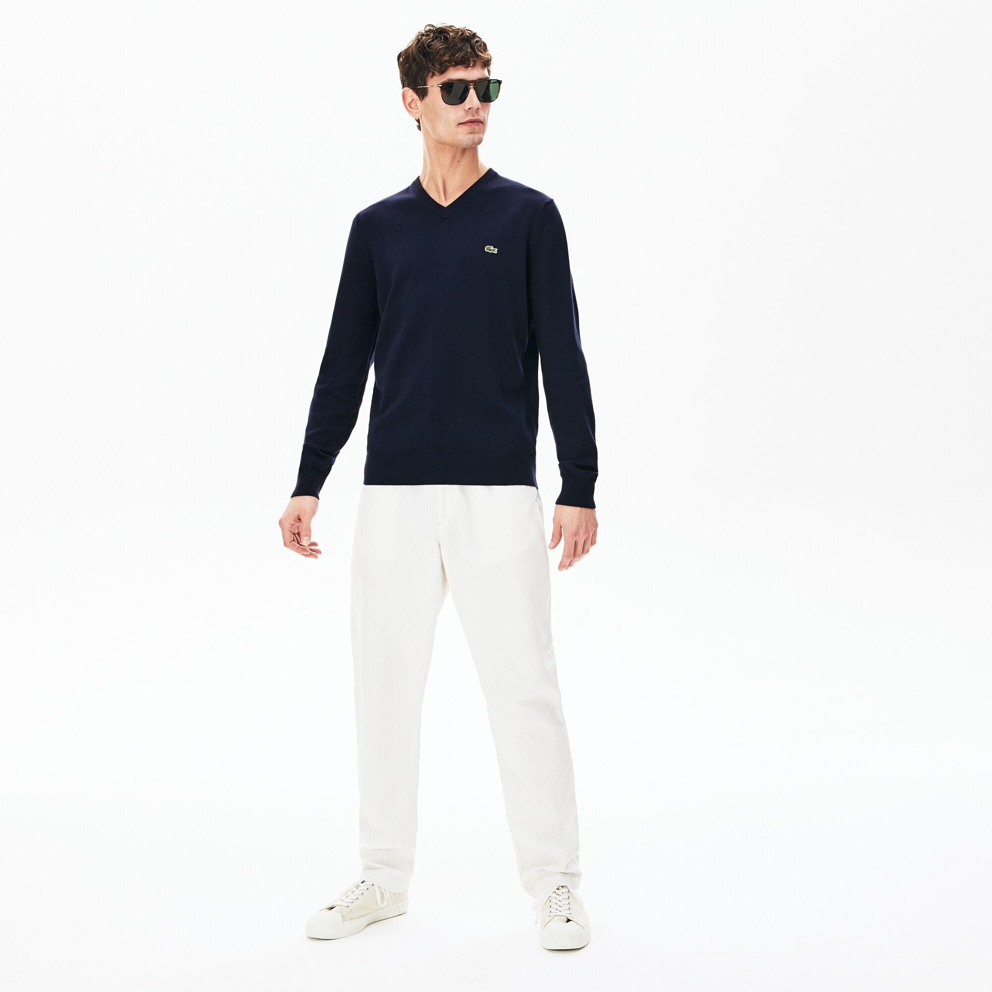 Men's V-neck Caviar Piqué Accent Cotton Jersey Sweater Men's V-neck Caviar Piqué Accent Cotton Jersey Sweater