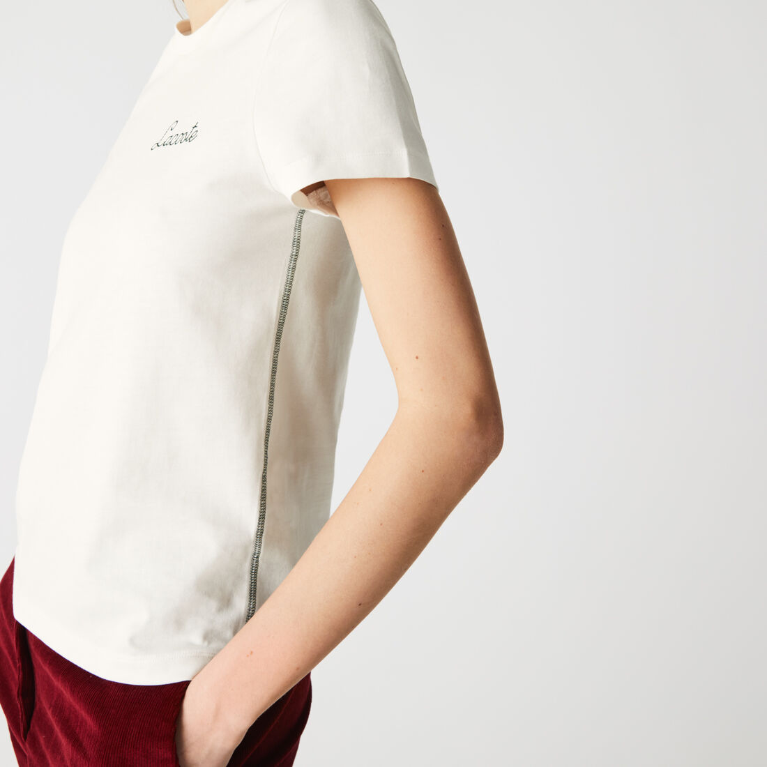 Women's Crew Neck Embroidered Lettering Cotton T-shirt Women's Crew Neck Embroidered Lettering Cotton T-shirt