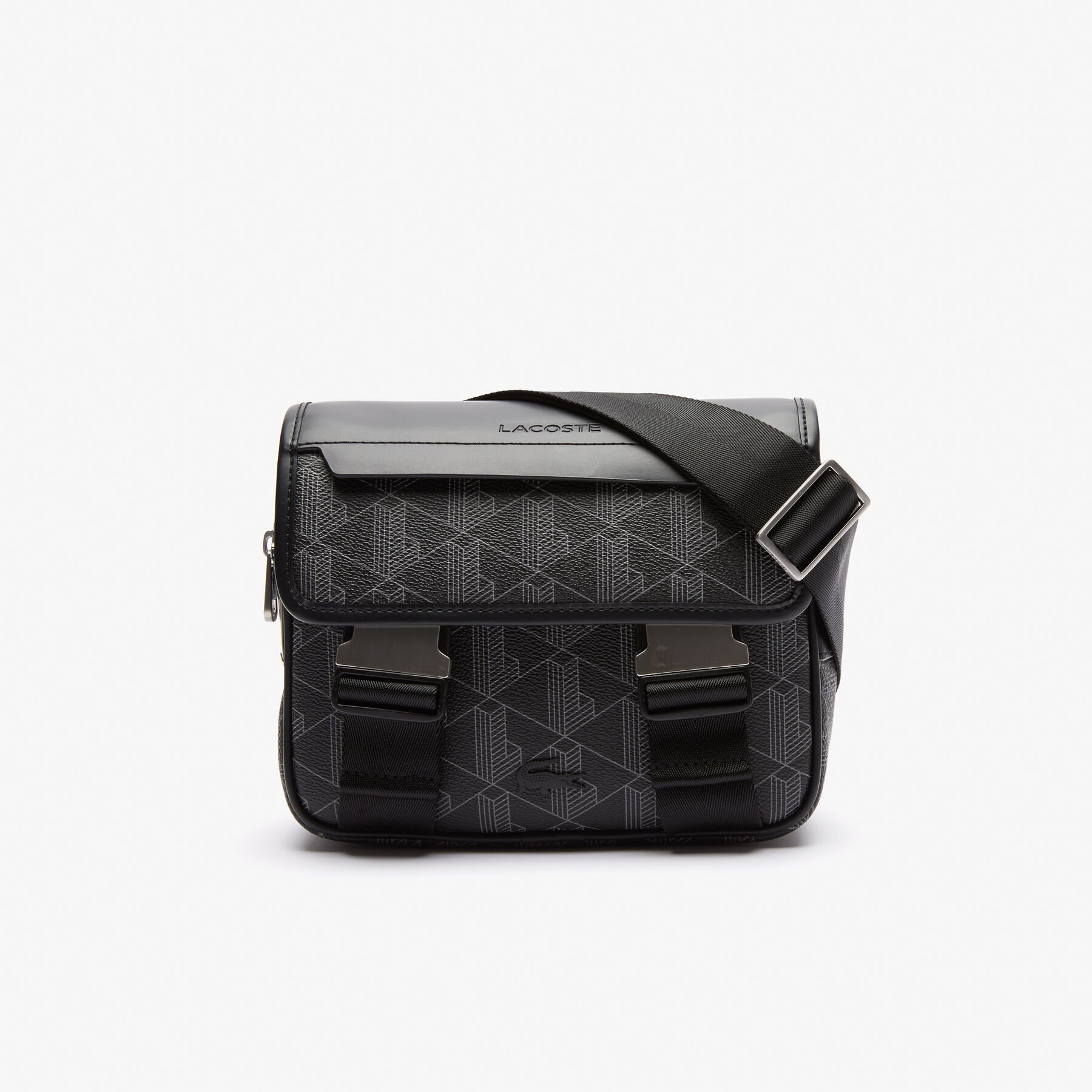 Men's The Blend Clipped Monogram Canvas Messenger Bag lacoste men s the blend clipped monogram canvas messenger bag