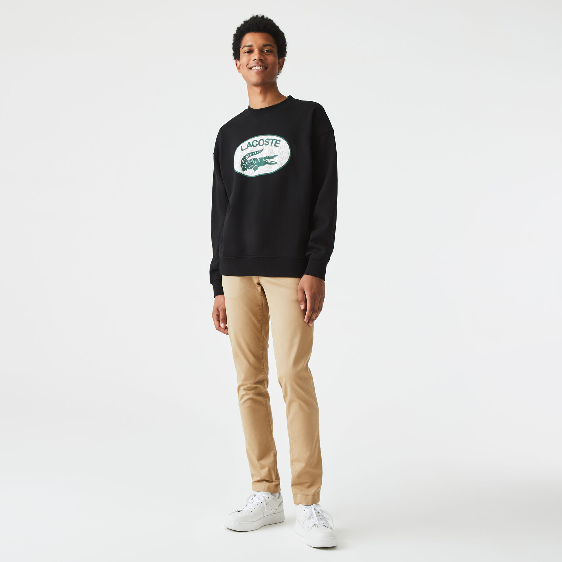lacoste men s loose fit branded monogram print sweatshirt