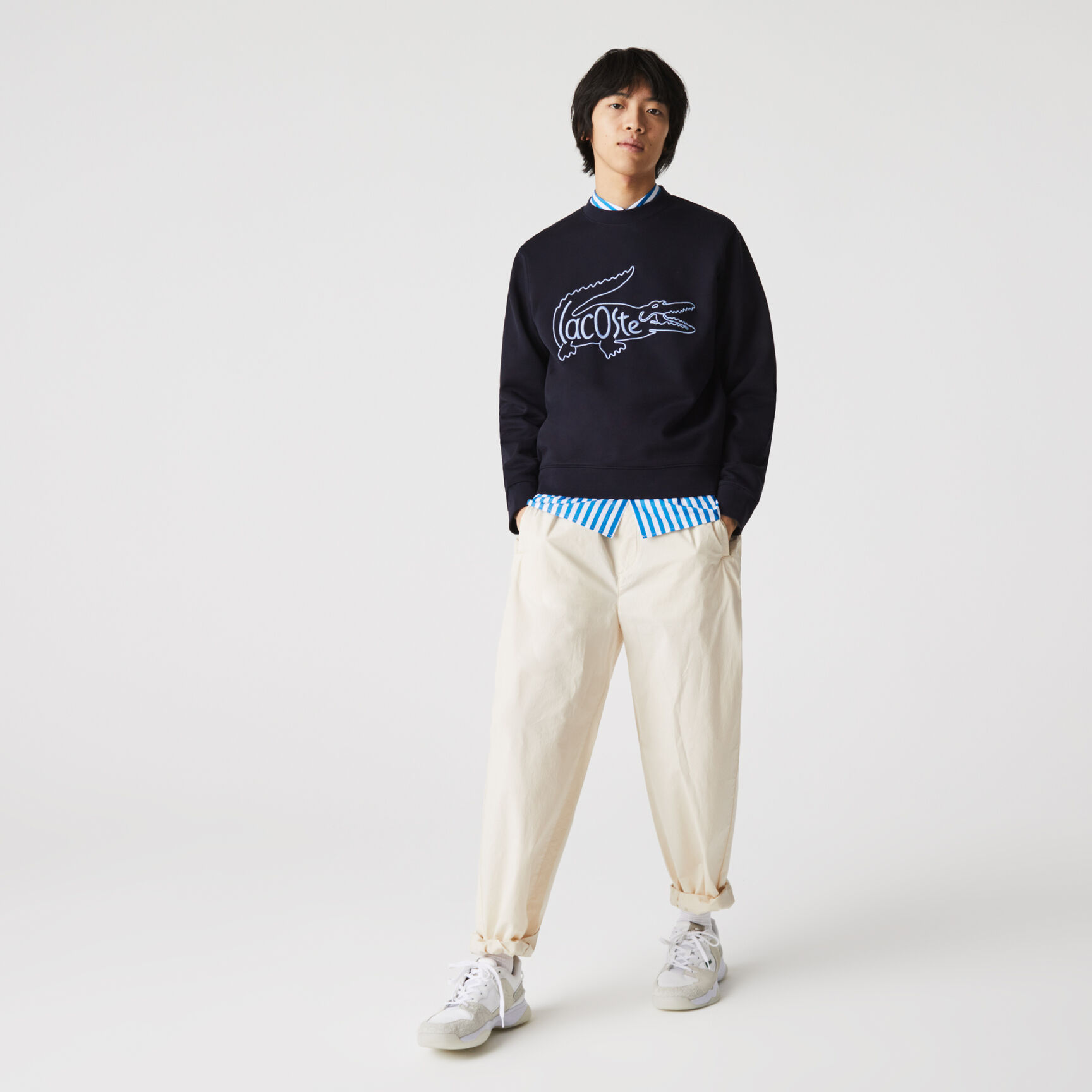 Men&rsquo;s Crew Neck Embroidered Crocodile Cotton Fleece Sweatshirt