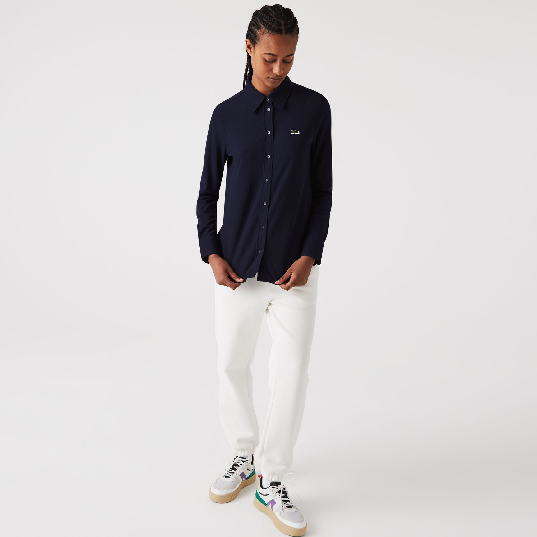 قميص لاكوست قطن بيكيه بياقة فرنسية للنساء