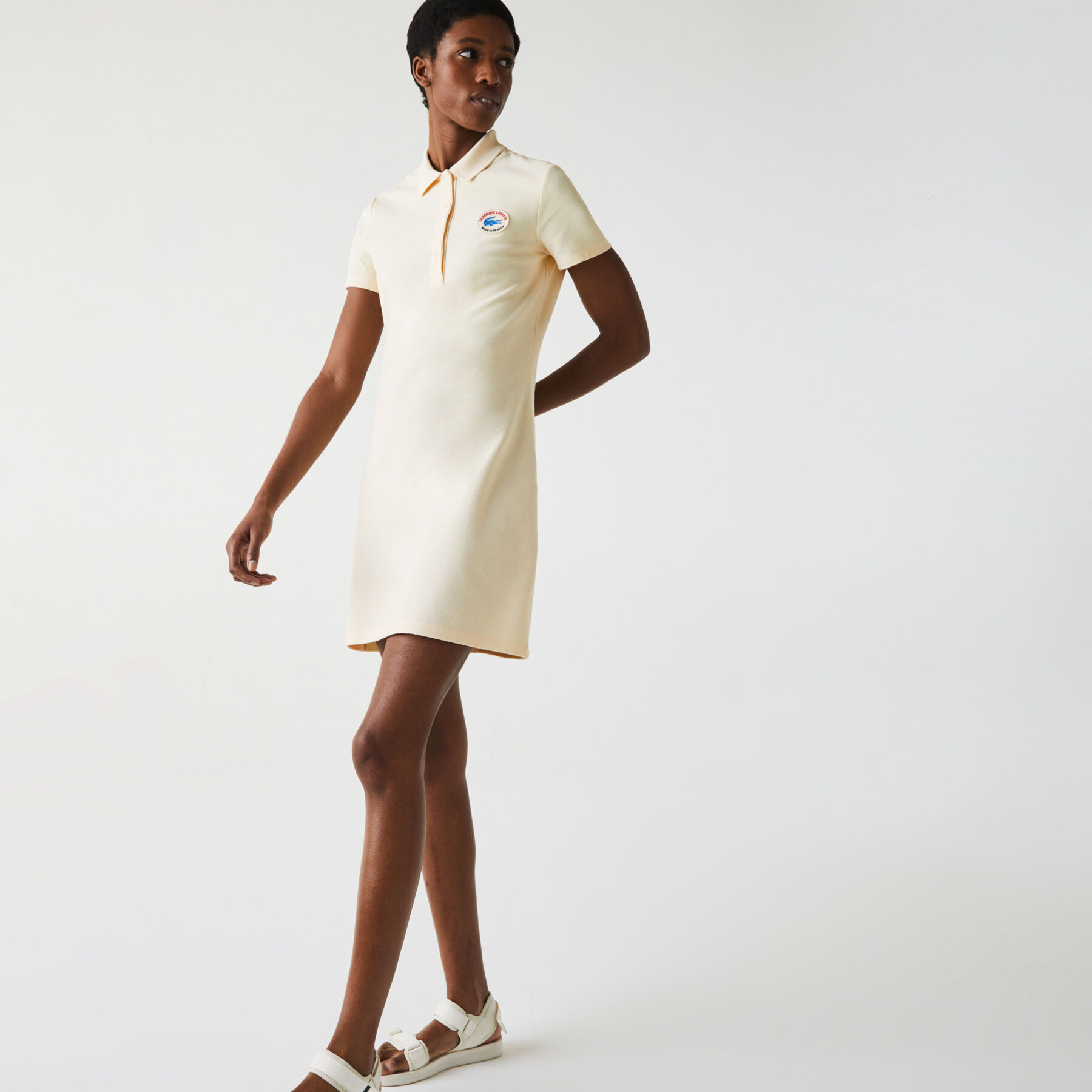 lacoste women s made in france organic textured cotton piqu  polo dress