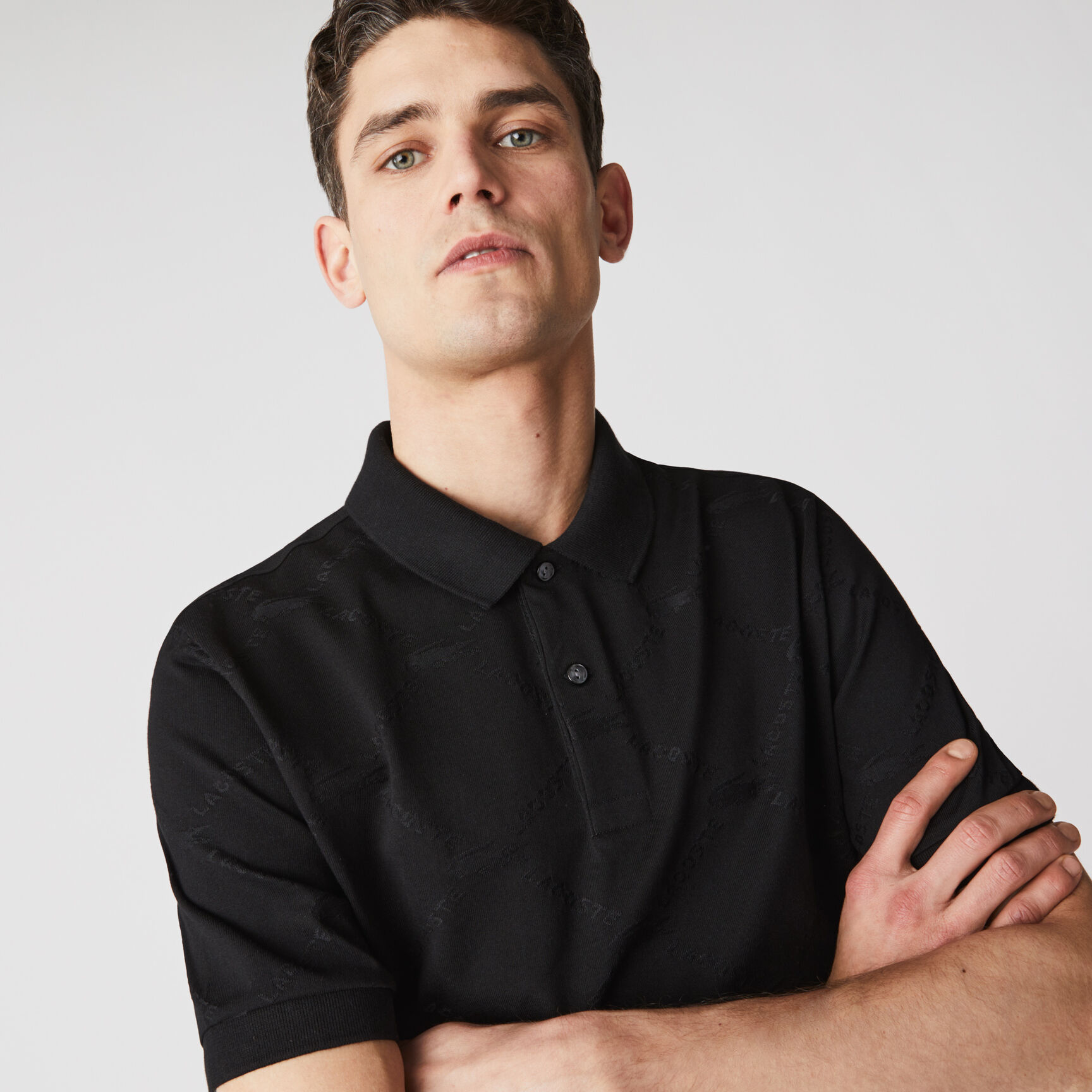 Men’s Lacoste LIVE Standard Fit Monogram Patterned Polo Men’s Lacoste LIVE Standard Fit Monogram Patterned Polo
