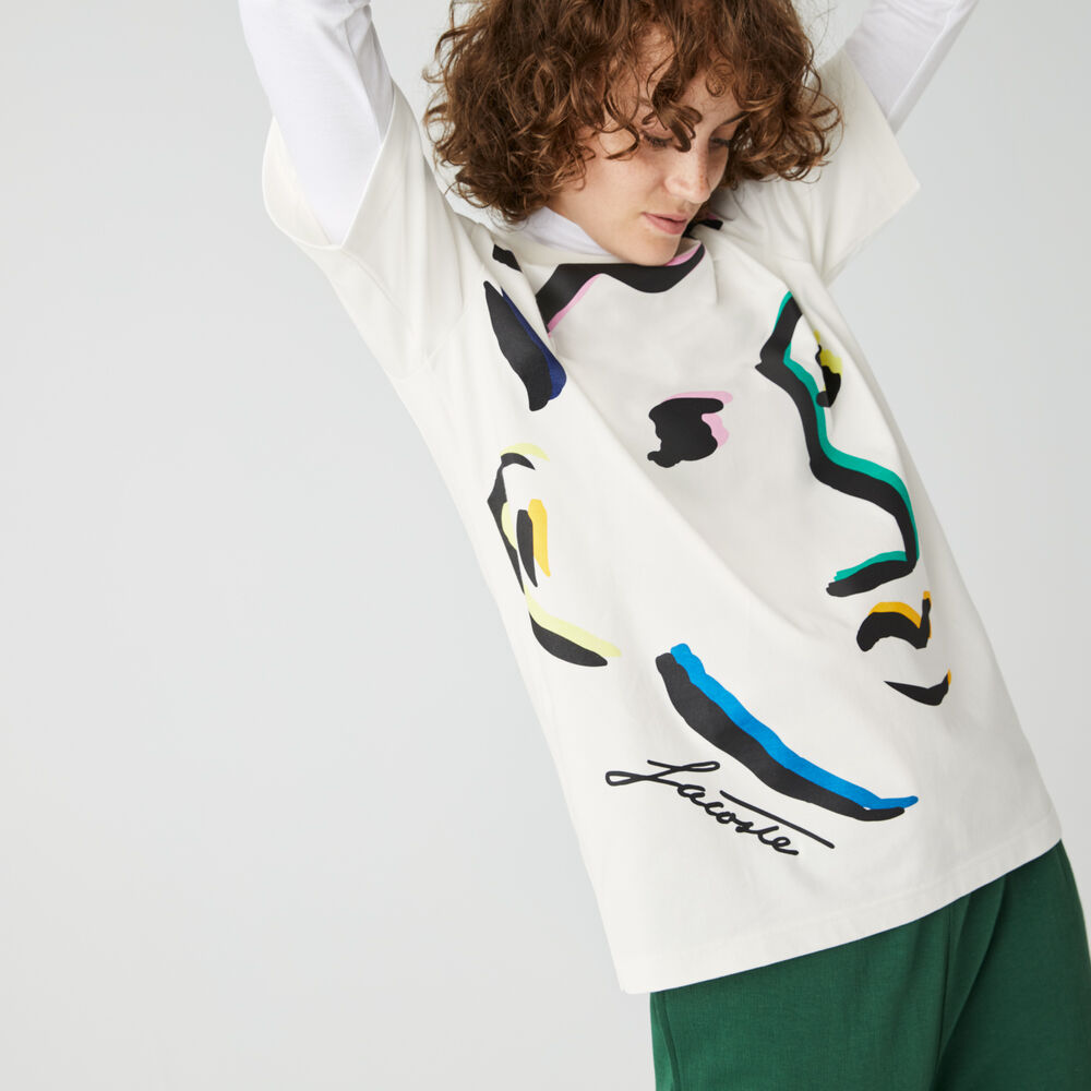 Unisex Lacoste LIVE Face Print Cotton T-shirt Unisex Lacoste LIVE Face Print Cotton T-shirt