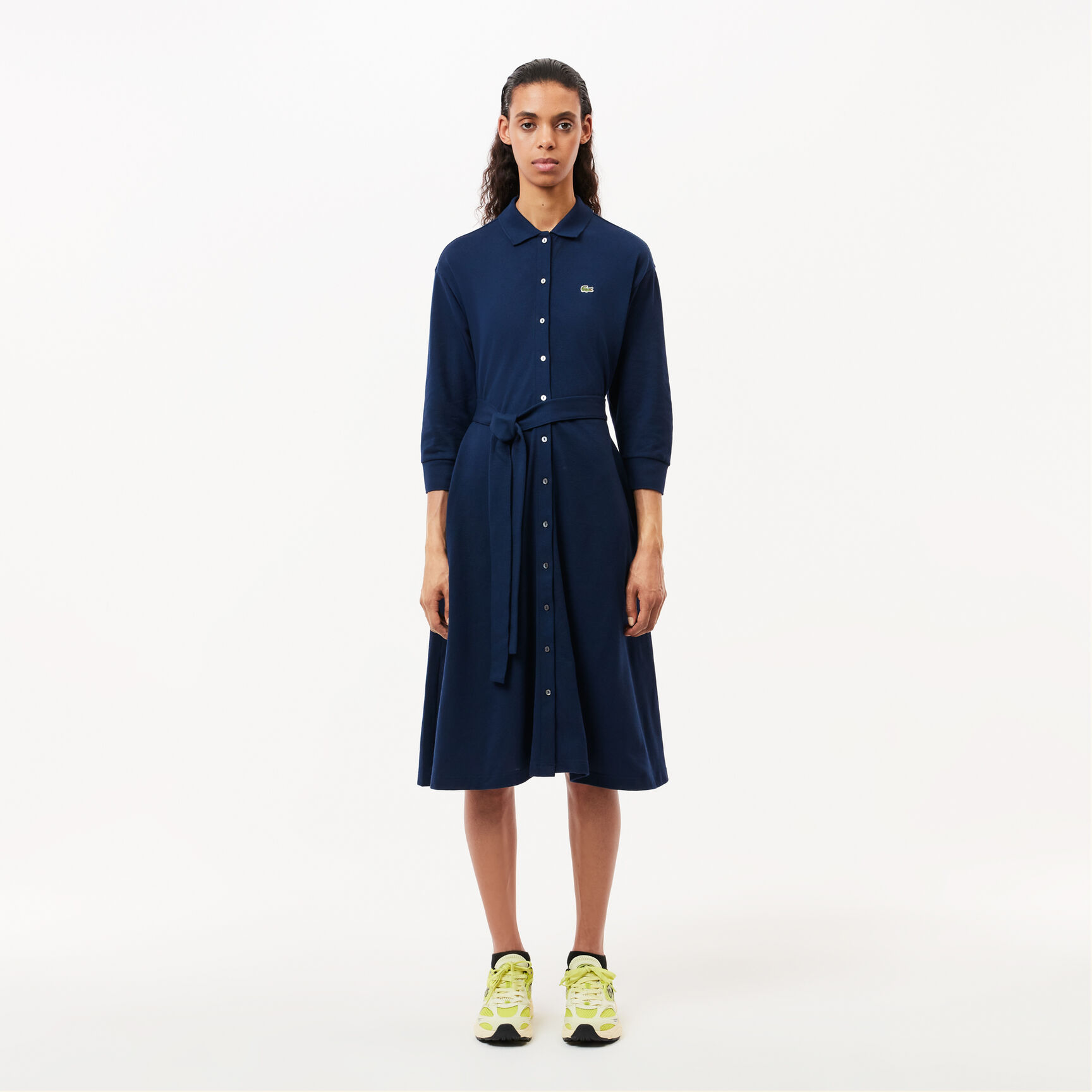 فستان بولو بيكيه قطني بأكمام 3/4