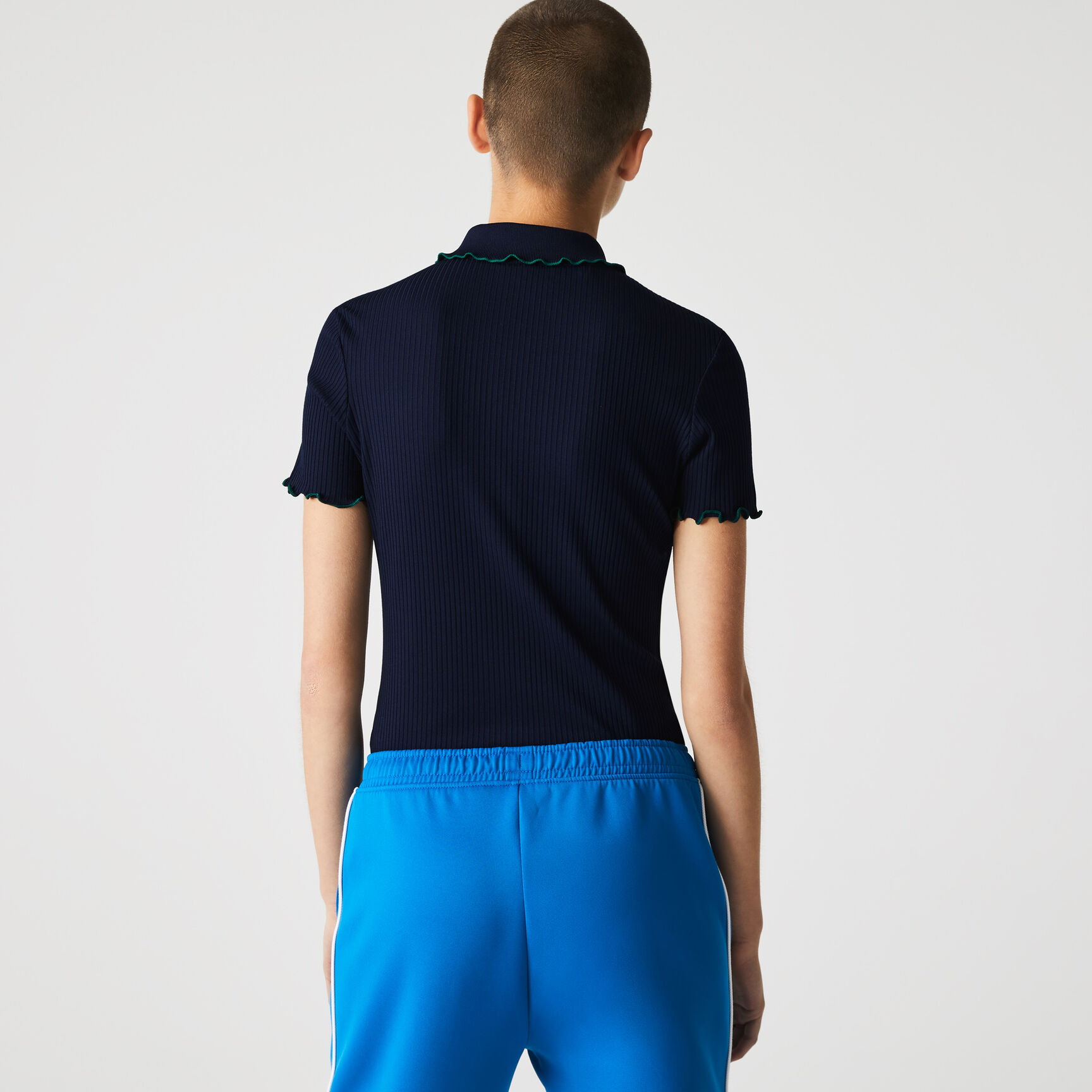 Women's Lacoste Slim Fit Ribbed Colored Flounced Details Polo Women's Lacoste Slim Fit Ribbed Colored Flounced Details Polo