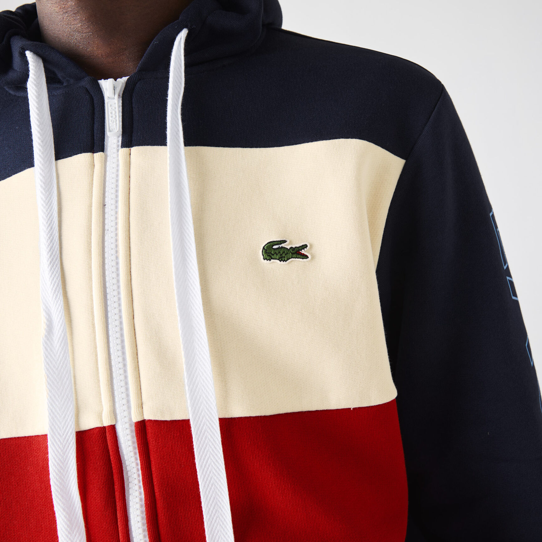 سويت شيرت صوف للرجال بسحاب وغطاء رأس وكتل لونية