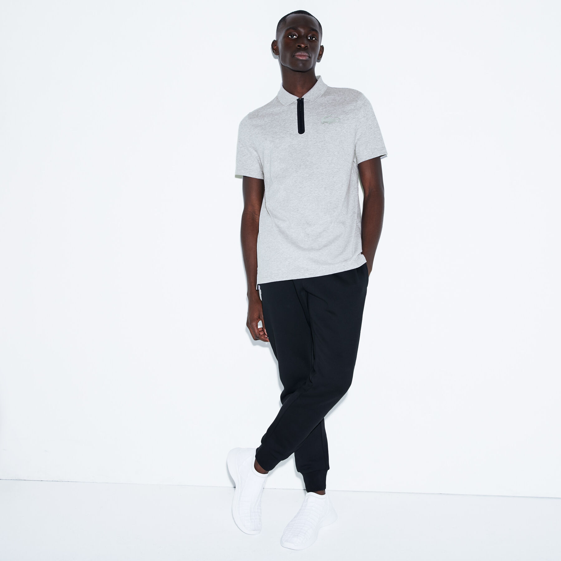 Men's Lacoste SPORT Zip Neck Holographic Croc Cotton Polo Shirt men s lacoste sport zip neck holographic croc cotton polo shirt