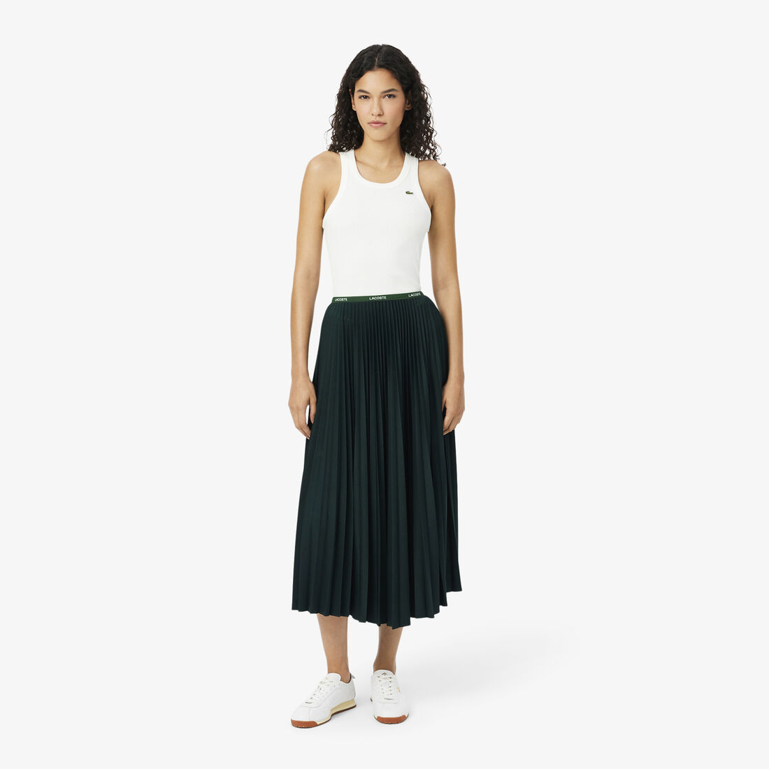 lacoste long pleated elasticated waist skirt